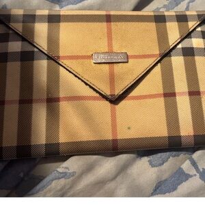 Burberry Tan and Black Check Envelope Clutch